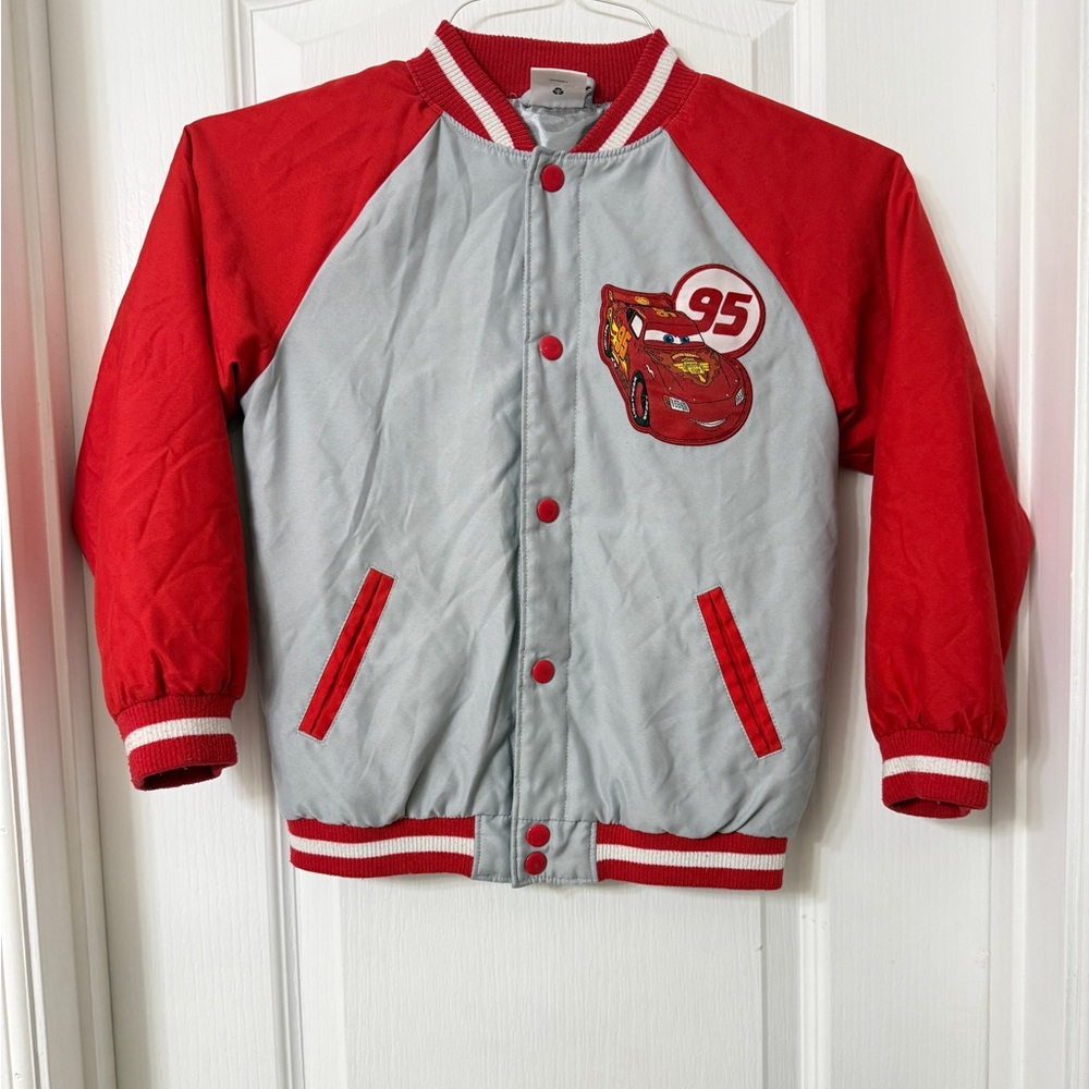 Disney Cars Lightning McQueen varsity style bomber jacket red gray size 5/6